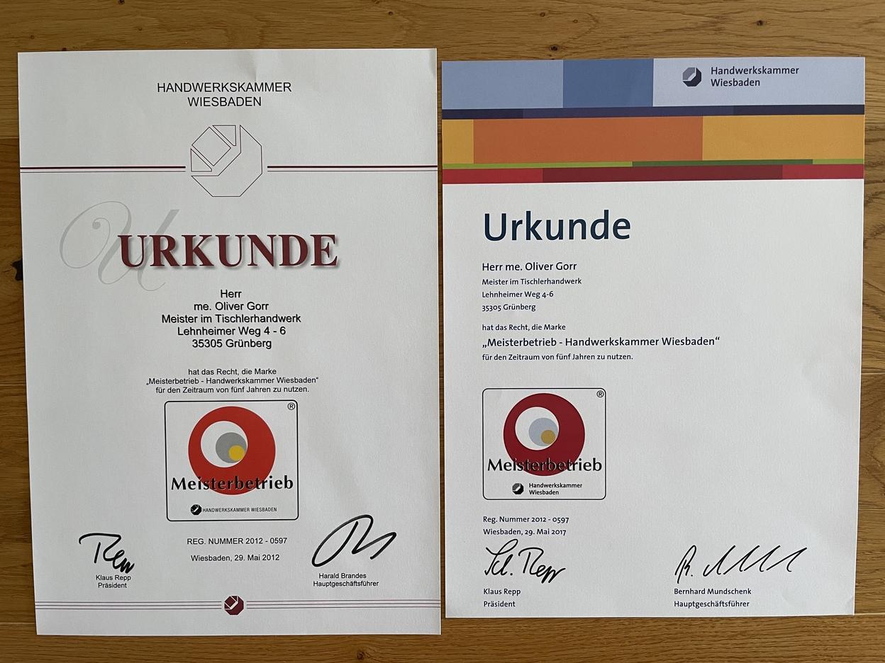 Marke Meisterbetrieb steht für Qualität aus Meisterhand und Kundenorientierung Urkunden der Marke Meisterbetrieb