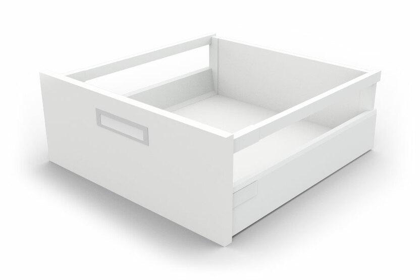 Detailaufnahme einer weißen Stahlzargenschublade Detailaufnahme einer weißen Stahlzargenschublade für Aktenschränke mit Beschriftungsmöglichkeit